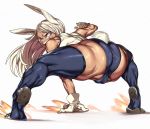  2020 animal_humanoid butt camel_toe clothed clothing female gloves hair handwear hi_res humanoid lagomorph lagomorph_humanoid legwear leporid_humanoid mammal mammal_humanoid miruko muscular muscular_female muscular_humanoid my_hero_academia rabbit_humanoid simple_background solo tan_body tan_skin thick_thighs thigh_highs urec white_background white_hair 