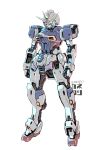  clenched_hands glowing glowing_eyes green_eyes gundam gundam_seed gundam_seed_destiny highres impulse_gundam kaneko_tsukasa looking_down mecha no_humans redesign solo v-fin white_background 