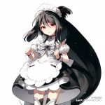  1girl ahoge apron bangs black_dress black_hair bow character_request copyright_request dress dress_bow layered_dress long_hair maid_headdress red_eyes rella simple_background solo white_background white_bow wrist_cuffs 