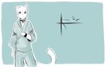  anthro bell bell_collar black_eyes bracelet character_name collar domestic_cat felid feline felis fur jewelry jinbei_(clothing) jingle_bell kyo_(tohfu) long_sleeves looking_at_viewer male mammal solo standing tohfu white_body white_fur white_tail 