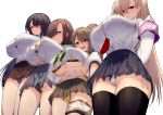  blue_eyes bra braids breasts brown_eyes brown_hair fang garter group long_hair original panties ponytail purple_eyes satou_daiji school_uniform skirt thighhighs tie underwear white 