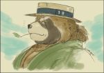  2020 anthro brown_body brown_fur canid canine clothing fur gyobu hat headgear headwear kemono kumagami leaf male mammal overweight overweight_anthro overweight_male portrait raccoon_dog robe solo tanuki tokyo_afterschool_summoners video_games 