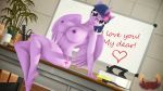  &lt;3 16:9 3d_(artwork) 4k absurd_res anthro anthrofied big_breasts breasts desk digital_media_(artwork) english_text equid eyewear female friendship_is_magic furniture glasses hasbro hi_res horn loveslove mammal my_little_pony nipples nude sitting solo text twilight_sparkle_(mlp) widescreen winged_unicorn wings 