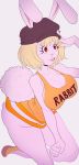  anthro big_breasts blonde_hair breasts carrot_(one_piece) cleavage clothed clothing hair hat headgear headwear hi_res kneeling lagomorph leporid mammal noblood one_piece rabbit simple_background 