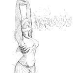  1:1 anthro breasts clothed clothing female fish gills hi_res hladilnik marine monochrome nipples non-mammal_breasts open_mouth shark sharp_teeth sketch solo stretching teeth topless yawn 