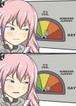  1girl absurdres american_dad! bangs blue_eyes blush close-up english_commentary eyebrows_visible_through_hair face girls_frontline hair_between_eyes hair_ornament highres iam jacket long_hair meme multicolored_hair multiple_views pink_hair purple_eyes st_ar-15_(girls_frontline) streaked_hair 