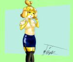  andromorph animal_crossing anthro canid canine canis domestic_dog female green_eyes intersex isabelle_(animal_crossing) mammal nintendo solo video_games yairo yellow_body 