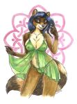  2020 anthro areola black_hair breasts caribou_(artist) female hair mammal midriff navel nipples procyonid raccoon solo traditional_media_(artwork) 