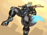  2020 5_fingers anthro canid canine day detailed_background digital_media_(artwork) fingers fox hi_res holding_gun holding_object holding_weapon javkiller looking_at_viewer male mammal outside sky smile solo weapon 