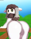  &lt;3 absurd_res anthro balls bovid butt caprine dezmine21 fence genitals girly heart_nose hi_res looking_at_viewer male mammal nintendo pok&eacute;mon pok&eacute;mon_(species) solo video_games wooloo 