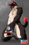  absurd_res anthro bitelips canid canine genitals hi_res kennehbreen kneeling_down male mammal penis penis_grab solo thomas_the_tank_engine tkdchamp02 what 
