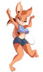  2020 anthro barefoot bottomwear clothed clothing crop_top dancing earbuds eyes_closed female full-length_portrait fully_clothed fur headphones hi_res mammal midriff portrait rodent sciurid shirt shorts simple_background solo tan_body tan_fur tohupo topwear white_background 