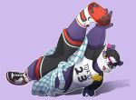  2020 alp_(tas) anthro bottomwear clothing fur giant_panda hat headgear headwear hi_res humanoid_hands male mammal overweight overweight_anthro overweight_male purple_body purple_fur shirt shorts simple_background solo tokyo_afterschool_summoners tongue tongue_out topwear ursid veasd580 video_games white_body white_fur 