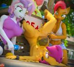  3d_(artwork) absurd_res anthro apple_bloom_(mlp) babs_seed_(mlp) big_breasts bodily_fluids breasts collar digital_media_(artwork) equid equine female forsaken_(artist) friendship_is_magic genital_fluids genitals group hasbro hi_res horn mammal my_little_pony pegasus public_nudity pussy scootaloo_(mlp) sweetie_belle_(mlp) unicorn upside_down urine watersports wings 