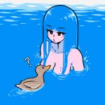  1:1 ? akairiot anatid anseriform avian bird blue_eyes breasts brown_body brown_feathers cleavage clothed clothing duck duo elemental_creature elemental_humanoid eyelashes feathers female feral humanoid kelda_(akairiot) liquid_hair looking_at_another not_furry outside pseudo_hair water water_creature water_humanoid wet white_body white_skin 