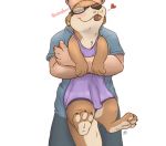  &lt;3 2020 anthro barefoot blep blush brown_body brown_fur carrying clothed clothing duo eyes_closed eyewear fur glasses human louart lutrine mammal mustelid simple_background tongue tongue_out whiskers white_background 