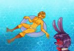  &lt;3 absurd_res avian bird blush bonnie_(fnaf) bow_tie breasts chica_(fnaf) chicken clothing duo female five_nights_at_freddy&#039;s galliform gallus_(genus) hi_res inner_tube lagomorph leporid love male male/female mammal moofooroo panties phasianid pool_float rabbit relaxing swimming_pool swimwear underwear video_games water 