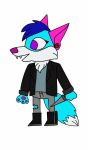  anthro avoid_posting biped blue_body blue_fur blue_tail canid compression_artifacts crimes digital_media_(artwork) fluffy fluffy_tail fur hi_res knife male mammal night_in_the_woods simple_background solo sparkledog video_games white_background yayvono 