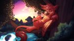  16:9 2020 4k absurd_res against_tree avian eyes_closed fan_character fur gryphon hasbro hi_res male my_little_pony mythological_avian mythology napping river scenery smile solo sugaryviolet tree water waterfall widescreen 