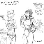  1:1 2020 anthro crossed_arms dialogue duo english_text female fish hi_res hladilnik male mammal marine monochrome procyonid raccoon shark spray_bottle text wetsuit 
