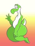  anthro beta_yoshi green_yoshi hi_res looking_at_viewer male mario_bros nintendo reptile scalie smile solo thick_thighs trashdrawy video_games yoshi 