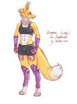 2020 anthro armor blue_eyes bra claws clothing digimon digimon_(species) dipstick_ears dipstick_tail ear_tuft female fur gloves greaves handwear hi_res inner_ear_fluff looking_at_viewer looking_away multicolored_body multicolored_ears multicolored_fur multicolored_tail muscular muscular_anthro muscular_female paws proann renamon simple_background solo sports_bra standing toe_claws tuft two_tone_body two_tone_fur underwear white_background yellow_body yellow_fur 