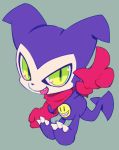  2017 ambiguous_gender chibi claws clothing demon digimon digimon_(species) extyrannomon_(artist) fangs gloves green_eyes handwear imp impmon pupils purple_body purple_nose semi-anthro slit_pupils smiley_face solo toe_claws tongue tongue_out white_body 
