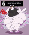 absurd_res ambiguous_gender anthro belly big_belly big_breasts black_hair bottomless bottomwear breasts burger burgerpants butt_expansion catti_(deltarune) claws cleavage clothed clothing deltarune dialogue dialogue_box domestic_cat ear_piercing ear_ring eating english_text expansion felid feline felis female female_focus food footwear front_view fur grin hair hi_res highlights_(coloring) huge_hips huge_thighs love_handles male_(lore) mammal morbidly_obese morbidly_obese_female obese obese_female overweight overweight_female pants pawpads piercing pigeon_toed pink_highlights sandals shirt short_hair simple_background smile solo_focus standing surprise text thick_thighs thigh_expansion tight_clothing tight_shirt tight_topwear topwear torjen torn_bottomwear torn_clothing torn_pants undertale video_games wardrobe_malfunction weight_gain whiskers white_body white_fur wide_eyed wide_hips yellow_sclera 