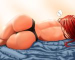  1girl ass back black_panties commentary_request facing_away hong_meiling koyubi_(littlefinger1988) long_hair lying on_side panties red_hair sleeping solo thong topless touhou underwear underwear_only zzz 