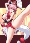  bare_hips bouncing_breasts breasts cosplay fan fatal_fury folding_fan highres holding holding_fan konpaku_youmu large_breasts no_hat no_headwear nori_tamago pelvic_curtain pink_hair ponytail red_eyes revealing_clothes rope saigyouji_yuyuko shiranui_mai shiranui_mai_(cosplay) short_hair the_king_of_fighters touhou wavy_hair 