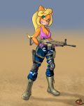  4:5 activision anthro bandicoot boots breasts cleavage clothed clothing coco_bandicoot crash_bandicoot_(series) eyeshadow female footwear gifted_lion gun hair hi_res makeup mammal marsupial ranged_weapon solo video_games weapon 
