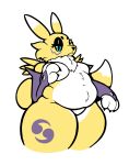 absurd_res anthro armwear bandai_namco belly big_belly big_breasts black_sclera blue_eyes breasts canid canine clothing digimon digimon_(species) digital_media_(artwork) female fox fur fur_markings hi_res huge_belly hyper hyper_belly mammal markings mushkoe navel nude obese overweight overweight_anthro overweight_female renamon simple_background solo tail thick_thighs weight_gain white_body white_fur wide_hips yellow_body yellow_fur
