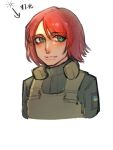  1boy androgynous blush bulletproof_vest chen_feng_(slbdofcl) chinese_text commission commissioner_upload glowing glowing_eyes green_eyes grin hair_between_eyes headphones headphones_around_neck highres international_legion_of_ukraine kenneth_del_duca lips looking_to_the_side male_focus military_combat_uniform military_uniform non-web_source nostrils original otoko_no_ko red_hair russo-ukrainian_war sketch smile soldier turtleneck ukraine ukrainian_flag war white_background 