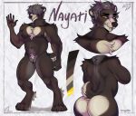 andromorph anthro arm_tuft bear brown_body brown_fur butt chest_tuft fangs front_view fur genitals grey_hair hair humanoid_genitalia humanoid_pussy intersex leg_tuft looking_at_viewer mammal markings model_sheet mouth_closed muscular muscular_andromorph muscular_anthro muscular_intersex narrowed_eyes nayati_(astrothedoberman) nude obscured_eyes overweight overweight_andromorph overweight_anthro overweight_intersex pussy rear_view short_hair shoulder_tuft signature simple_background smogville solo standing tan_markings teeth tuft