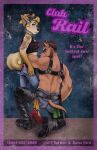 1980s_theme 2025 69_(number) accessory advertisement anthro arm_around_back arm_tattoo back_hair beard black_bottomwear black_clothing black_crop_top black_harness black_nose black_pants black_shirt black_topwear blonde_hair blue_bottomwear blue_clothing blue_jeans blue_pants blush_(makeup) body_hair border bottomwear brown_beard brown_body brown_facial_hair brown_fur brown_hair canid canine canis chaps choker clothed clothing crop_top curled_tail denim denim_bottomwear denim_clothing digital_drawing_(artwork) digital_media_(artwork) domestic_dog duo english_text eyeshadow facial_hair femboy fletcher_collins flower_tattoo footwear fur green_eyes green_handkerchief green_kerchief hair hair_accessory hair_bun hair_ribbon handkerchief hanky_code harness hi_res high_heels jackaloo jeans jewelry kerchief kneeling looking_at_viewer looking_back looking_back_at_viewer makeup male male/male mammal muscular muscular_anthro muscular_male necklace nonbinary_(lore) pants phone_number pockets poster purple_border purple_eyeshadow purple_handkerchief purple_kerchief rear_view red_clothing red_footwear red_high_heels ribbons river_lakes shirt shoes side_eye side_eye_at_viewer tail tattoo text topless topless_male topwear yellow_body yellow_handkerchief yellow_kerchief
