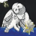  1:1 2003 album_cover ambiguous_gender avian beak bird bodily_fluids claws cloud cover feathers feral flower jason_molina lightning looking_at_viewer magnolia owl plant secretly_canadian solo songs:_ohia tears white_body white_feathers william_schaff wings 