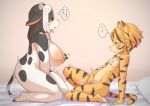  848siba animal_humanoid animal_tail anthro areola being_watched big_breasts black_hair blonde_hair blue_eyes blush bovid bovid_humanoid bovine bovine_humanoid breast_size_difference breasts cattle cattle_humanoid chest_tuft cow_horns duo felid felid_humanoid female female/female female_focus fingering fingering_self fur green_eyes hair half-closed_eyes horn huge_breasts humanoid kneeling leaning leaning_back looking_at_another mammal mammal_humanoid masturbation multicolored_hair narrowed_eyes navel nipple_fetish nipple_pinch nipple_play nipples nude pantherine pantherine_humanoid pinch simple_background small_breasts spots striped_body striped_fur striped_tail stripes text thought_bubble tiger tiger_humanoid tiger_tail translation_request tuft vaginal vaginal_fingering vaginal_masturbation white_hair 
