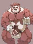  2020 anthro balls bearwivme bodily_fluids cum ejaculation erection fur genital_fluids genitals giant_panda hi_res male mammal moobs musclegut nipples overweight overweight_male penis simple_background solo ursid white_body white_fur 