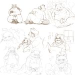  1:1 2020 anthro balls bathing big_balls butt canid canine clothing erection eyewear genitals glasses hi_res kemono male male/male mammal moobs nipples overweight overweight_male penis raccoon_dog robe sakusan_kc shirt sitting tanuki tenugui topwear water 