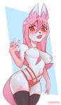  anthro brand_new_animal breasts canid canine clothing female fox genitals looking_at_viewer mammal mostly_nude nazuna_hiwatashi nepentz open_mouth pink_body smile solo studio_trigger underwear 