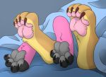  anthro canid canine canis deanwolfwood digital_media_(artwork) domestic_dog duo feet feral male male/male mammal pawpads paws toebeans wolf 