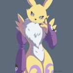  1:1 ambiguous_gender anthro blue_eyes canid canine digimon digimon_(species) digital_media_(artwork) fox fur furrholic looking_at_viewer mammal renamon solo white_body white_fur yellow_body yellow_fur 