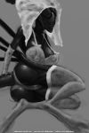 2020 2:3 alien alien_(franchise) anthro big_breasts big_butt black_and_white breasts butt clothing dark_skin digital_media_(artwork) dress eyeless female hi_res humanoid lips looking_aside monochrome nihilophant simple_background sitting smile solo tall_image traditional_media_(artwork) watermark wedding wedding_dress xenomorph xenomorph_queen 