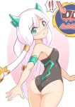  1girl amica aqua_eyes ass bare_shoulders blush breasts cougar1404 dragon:_marked_for_death from_behind hair_ornament horns leotard long_hair looking_at_viewer looking_back shiny shiny_clothes shiny_hair shiny_skin sideboob solo very_long_hair wedgie white_hair 