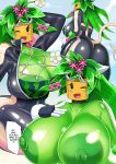  adultart1 areola big_breasts blaster_master bodysuit breasts butt cleavage clothed clothing female glistening glistening_body glistening_skin green_body green_nipples green_skin hand_on_breast hi_res huge_breasts humanoid kanna_(blaster_master) nipples plant skinsuit solo tight_clothing video_games 