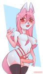  anthro brand_new_animal breasts canid canine clothing fox genitals gynomorph intersex looking_at_viewer mammal mostly_nude nazuna_hiwatashi nepentz penis pink_body smile solo studio_trigger underwear 