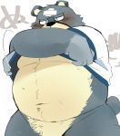  2020 animal_crossing anthro belly black_nose blush clothing curt_(animal_crossing) hyaku_(artist) japanese_text kemono male mammal navel nintendo overweight overweight_male shirt simple_background solo text topwear undressing ursid video_games white_background 