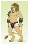  3_toes abs accessory anthro armor biceps biped black_claws braided_hair brown_hair claws clothed clothing digitigrade felid fur gradient_background hair hair_accessory hi_res jewelry lion loincloth long_hair looking_at_viewer male mammal mane midriff monotone_body monotone_fur monotone_hair muscular muscular_male muzzle_(marking) necklace orange_eyes pantherine paws pecs pink_nose shoulder_guards simple_background smile solo standing tail_tuft tan_body tan_fur toe_claws toes topless tuft vambraces whiskers zangusuu 