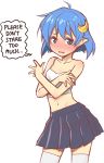  blue_eyes blue_hair blush covering covering_breasts hair_ornament highres purdoy25 rena_lanford skirt speech_bubble star_ocean star_ocean_the_second_story 