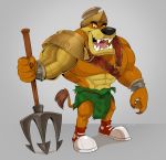  2020 abs absurd_res activision anthro biceps clothing crash_bandicoot_(series) dasyuromorph fur hi_res male mammal marsupial muscular muscular_anthro muscular_male pecs polartoons simple_background solo thylacine tiny_tiger video_games 